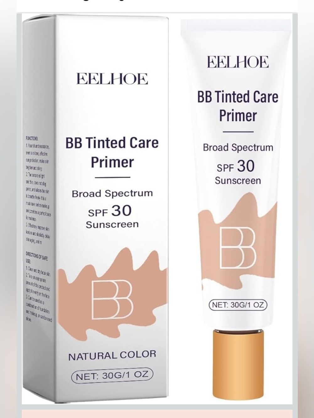 Eelhoe BB Tinted Care Primer SPF 30 - Natural Color 1oz NIB